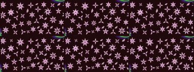 Düz Çiçek Elementleri Tasarımı. Renkli Bahar Teması eskiz kalıbı. Kahverengi renkli çiçekler. Raster illüstrasyonunda çiçek deseni çizimi.