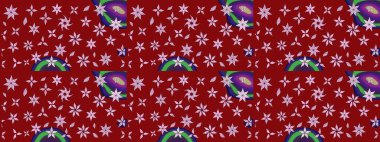 Raster Çiçek İllüstrasyonu 'nun şirin tekstili. Kırmızı renkli etnik çiçeklerle zarif bir eskiz şekli..