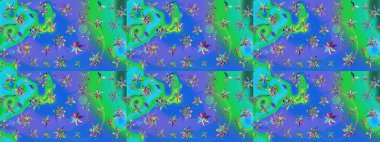 Çiçekler. Soyut etnik raster çizim kalıbı. Vadinin mavi renkli çiçekleri.