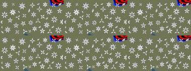 Düz Çiçek Elementleri Tasarımı. Renkli Bahar Teması eskiz kalıbı. Raster illüstrasyonu. Çiçek desenli çizim. Asya tekstil tarzında. Yeşil renkte çiçekler.