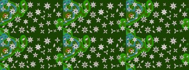 Düz Çiçek Elementleri Tasarımı. Raster illüstrasyonundaki çiçek desenli çizim. Yeşil renkli çiçekler. Renkli Bahar Teması çizim şablonu.