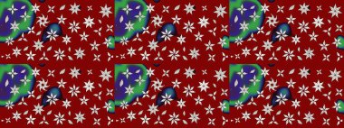 Kırmızı renklerde Asya tekstili. Çiçek desenli çizim. Raster illüstrasyonu.