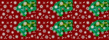 Asya tekstil tarzında. Raster illüstrasyonu. Çiçek desenli çizim. Raster illüstrasyonu. Kırmızı renkte çiçekler.