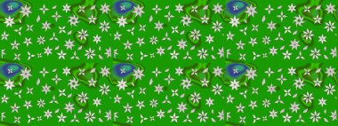 Raster illüstrasyonu. Düz Çiçek Elementleri Tasarımı. Çiçekli çiçek deseni, suluboya. Renkli Bahar Teması eskiz kalıbı. Yeşil renkte çiçekler.