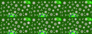 Şatafatlı bahar bahçesi dokusu. Yeşil renkte çiçek çizimi. Yeşil renkli çiçekler. Raster illüstrasyonu. Çiçek deseni.