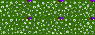 El çizimi. Çiçekli eskiz deseni. Yeşil renkli çiçekler. Suluboya çizimi.