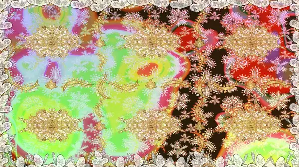 Tarafsız renklerde altın element. Damask arkaplanı tekerrür ediyor. Antika altın tekrarlanabilir duvar kağıdı. Barok tarzında altın çiçek süsü..