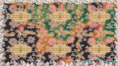 Barok tarzında kusursuz bir doğulu süsü. Raster geleneksel bej renkleri üzerinde altın pürüzsüz desen.