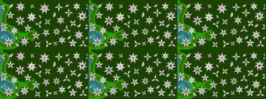 Yeşil renkler üzerine çiçek desenli çizimler, el yapımı papatyalar, papatyalar. Tekrarlayan çiçek arkaplanı, zarif yeşil çiçek duvar kağıdı.