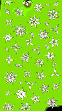 Raster illüstrasyonu. Yeşil yapraklı yabani çiçekler. Eskiz arkaplan modeli. Suluboya, elle çizilmiş.