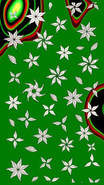 Üzerinde gelincikler ve vadi zambakları olan renkli çiçek desenli nakış deseni. Tekstil tasarımı için yeşil renkli geleneksel halk çiçekleri buketi.