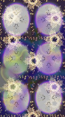 Tarafsız, mor ve gri renkler. Kar tanelerinin soyut arkaplanlı Noel şablonu. Raster illüstrasyonu. Noel ve Yeni Yıl moda baskıları için tatil tasarımı.