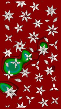 Asya tekstil tarzında. Renkli Bahar Teması eskiz kalıbı. Çiçek desenli çizim. Güzel kumaş deseni. Raster illüstrasyonu. Düz Çiçek Elementleri Tasarımı.