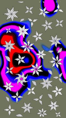 Raster illüstrasyonu. Eski moda arka plan. Güzel, parlak, pürüzsüz kumaş, tuval. Kıvırcık, parlak örgü. Desen, çizim, çiçek sınırı. Çiçeklerin çelengi.