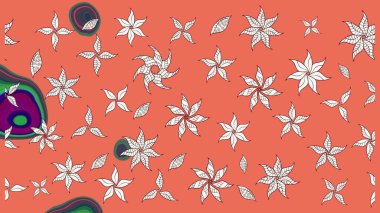 Renkli Bahar Teması eskiz kalıbı. Çiçek desenli çizim. Turuncu renkli çiçekler. Asya tekstil tarzında. Raster illüstrasyonu. Düz Çiçek Elementleri Tasarımı.