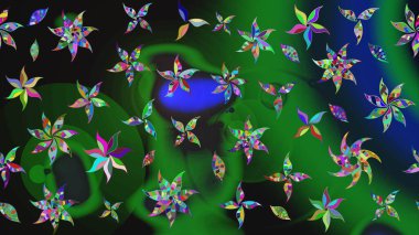 Halk tarzı. Moda baskıları için zarif bir şablon. Parlak renkli çiçekli ve yeşil yapraklı harika bir çiçek deseni. Modern çiçek arkaplanı.