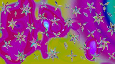 Düz Çiçek Elementleri Tasarımı. Renkli Bahar Teması eskiz kalıbı. Raster..