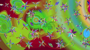 Tekstil, kumaş, ambalaj, hatıra defteri için hoş bir çiçek arkaplanı. Elle çizilmiş çiçek desenli Raster çizimi. Yeşil arka planda. Çocuksu tasarım.