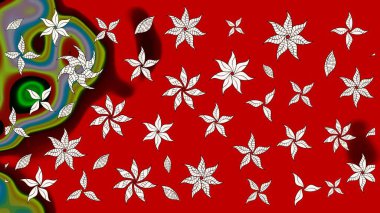 Kırmızı renkte çiçekler. Düz Çiçek Elementleri Tasarımı. Çiçek desenli çizim. Renkli Bahar Teması eskiz kalıbı. Raster illüstrasyonu. Asya tekstil tarzında.