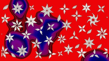 Renkli desenli eskiz deseni, kırmızı çiçekler ve dekoratif elementlerle. Raster illüstrasyonu. Kumaş, tekstil, duvar kağıdı baskısı için. Eskiz geçmişi. Antika retro tarzı.