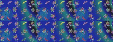 Kusursuz desenli, modaya uygun kumaş deseni. Renkli Bahar Temalı Kusursuz Arkaplan. Düz Çiçek Elementleri Tasarımı. Raster illüstrasyonu. Şirin çiçek elementleri..