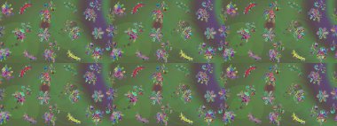 Soyut etnik raster kusursuz desen. Çiçekler. Vadinin çiçekleri yeşil, gri ve mor renklerde.