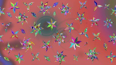 Tekstil için figür. Poster ya da kapak için arka plan. Davetiye ve kartpostal tasarımı için dekoratif çiçek unsurları. Yapraklı çizim şekli. Sevimli zarif çiçekler Raster illüstrasyonu.