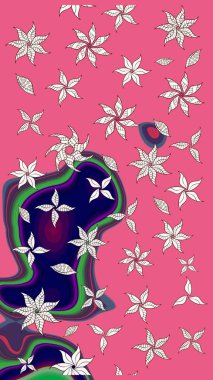 El çizimi çiçek çizimi deseni (fayans). Tekstil için suluboya eskiz deseni. Şirin çiçekli, desenli, pembe renkli çizim deseni.