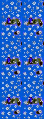 Raster illüstrasyonu. Küçük çiçekteki sevimli çiçek deseni. Raster deseni. Mavi renklerde. Soyut çiçek çizim kalıbı arkaplanı.