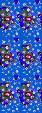 Hediye ambalaj kağıdı, tebrik kartları, posterler ve pankart tasarımı. Mavi renkli çiçekler. Raster düz çiçek çizim deseni.