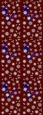 Asya tekstil tarzında. Raster illüstrasyonu. Renkli Bahar Teması eskiz kalıbı. Çiçek desenli çizim. Düz Çiçek Elementleri Tasarımı. Kırmızı renkte çiçekler.