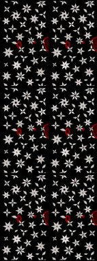 Çiçekli ipek eşarp. 1950-1960 motifleri. El çizimi çiçek unsurları olan soyut çizim raster deseni. Siyah üstüne siyah. Retro tekstil tasarım koleksiyonu.