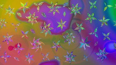 Raster illüstrasyonundaki çiçek desenli çizim. Mor renkte çiçekler.