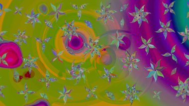 Parlak renkli çiçekli ve yeşil yapraklı harika bir çiçek deseni. Moda baskıları için zarif bir şablon. Modern çiçek arkaplanı. Halk stili.