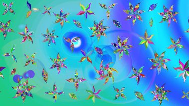 Raster Çiçek İllüstrasyonu güzel tekstil. Mavi renkli etnik çiçeklerle zarif eskiz deseni.