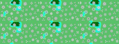 Çiçekli karalama şeklinde Raster çiçek deseni. Yumuşak, yeşil renkli yaz çiçekleri. Raster illüstrasyonu.