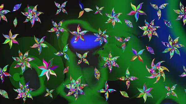 Halk tarzı. Moda baskıları için zarif bir şablon. Parlak renkli çiçekli ve yeşil yapraklı harika bir çiçek deseni. Modern çiçek arkaplanı.