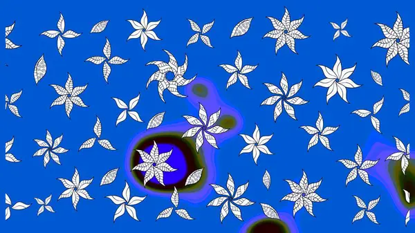 Mavi renkli çiçekler. Çizim çiçek deseni duvar kâğıdı olarak kullanılabilir. Raster illüstrasyonu.