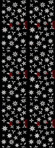 Çiçekli ipek eşarp. 1950-1960 motifleri. El çizimi çiçek unsurları olan soyut çizim raster deseni. Siyah üstüne siyah. Retro tekstil tasarım koleksiyonu.