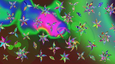 Asya tekstil tarzında. Raster illüstrasyonu. Yeşil renkli çiçekler. Raster illüstrasyonu. Çiçek desenini çiz.