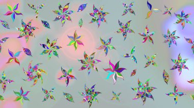 Raster illüstrasyonundaki çiçek desenli çizim. Gri renkli çiçekler.