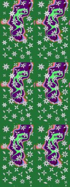 Çiçeksel çizim kalıbının yansıması. Vadinin çiçekleri yeşil ve nötr renklerde.