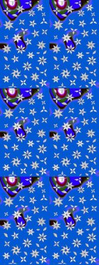 Mavi ve nötr renklerde çiçekler. Gömlek baskısı için çiçek boyası. Çiçek eskiz kalıbı geçmişi.