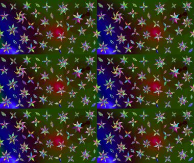 Raster düz çiçek çizim deseni. Hediye ambalaj kağıdı, tebrik kartları, posterler ve pankart tasarımı. Yeşil renkte çiçekler.