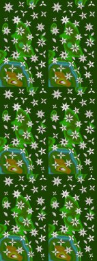 Suluboya çizimi. Çiçekli eskiz deseni. Yeşil renkli çiçekler. El çizimi.