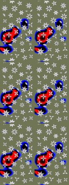 Çiçekli karalama şeklinde Raster çiçek deseni. Yumuşak, yeşil renkli yaz çiçekleri. Raster illüstrasyonu.