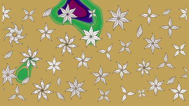 Tekstil, kumaş, ambalaj, hatıra defteri için hoş bir çiçek arkaplanı. Çocuksu tasarım. Elle çizilmiş çiçek desenli Raster çizimi. Sarı arkaplanda.