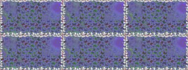 Giysi kumaşı için böcek dokusu parçası tekrarlanıyor. Eflatun ve mavinin arka planında güzel, pürüzsüz bir kelebek bezi var. Raster illüstrasyonu. Bahar Kelebeği teması. Çizim, karalama, karalama. Sonsuz.