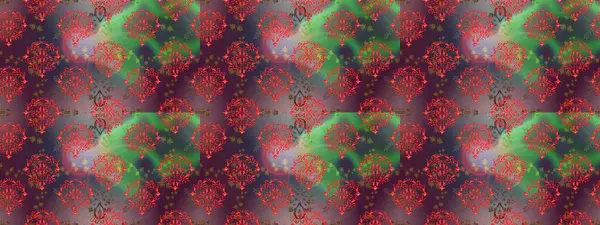 Raster illüstrasyonunda kusursuz çiçek deseni. Renkli Yaz Temalı Kusursuz Arkaplan. Kahverengi, yeşil ve mor renkte çiçekler. Düz Çiçek Elementleri Tasarımı.