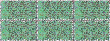 Kağıt, kumaş ve ambalaj için uygun. Yeşil ve gri renkli bir resim. Raster çiçekli, kelebekli kusursuz desen..